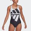 Adidas Round Neck Printed One-Piece Swimsuit Women swimsuit Black White HB1680