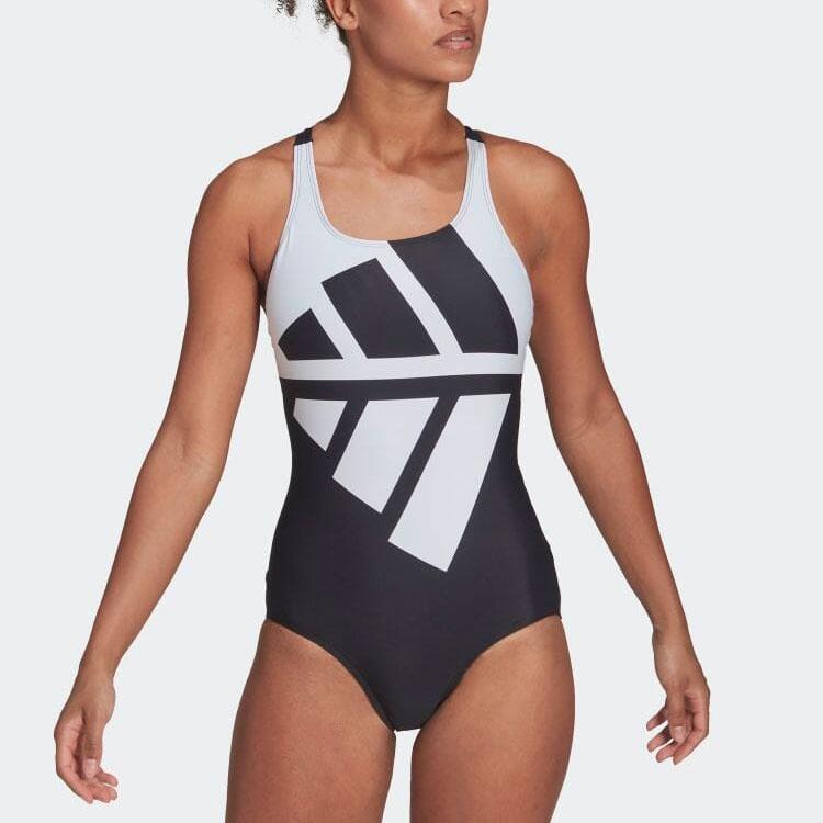 Adidas Round Neck Printed One-Piece Swimsuit Women swimsuit Black White HB1680