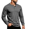 Men's Color Crewneck Long Sleeve T-Shirt with 3 Buttons Casual Versatile Basic Tee