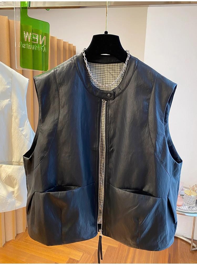 Leather Vest Jacket Women's Spring and Autumn Loose Sleeveless Vests Waistcoat Tops Casual Women Coat