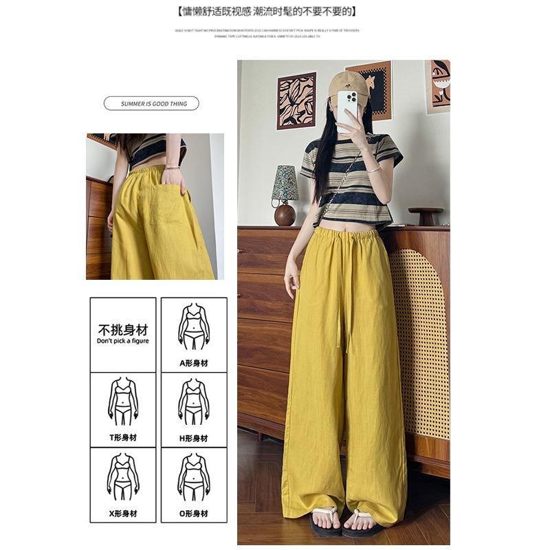 All-inclusive edge-washed Tencel linen wide-leg pants women's summer new drape and thin straight pants linen cotton casual trousers