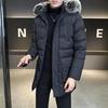 Men's Plus Size Casual Mid-Length Cotton Jacket with Fur Collar Hooded, Thickened for Warmth, High Quality