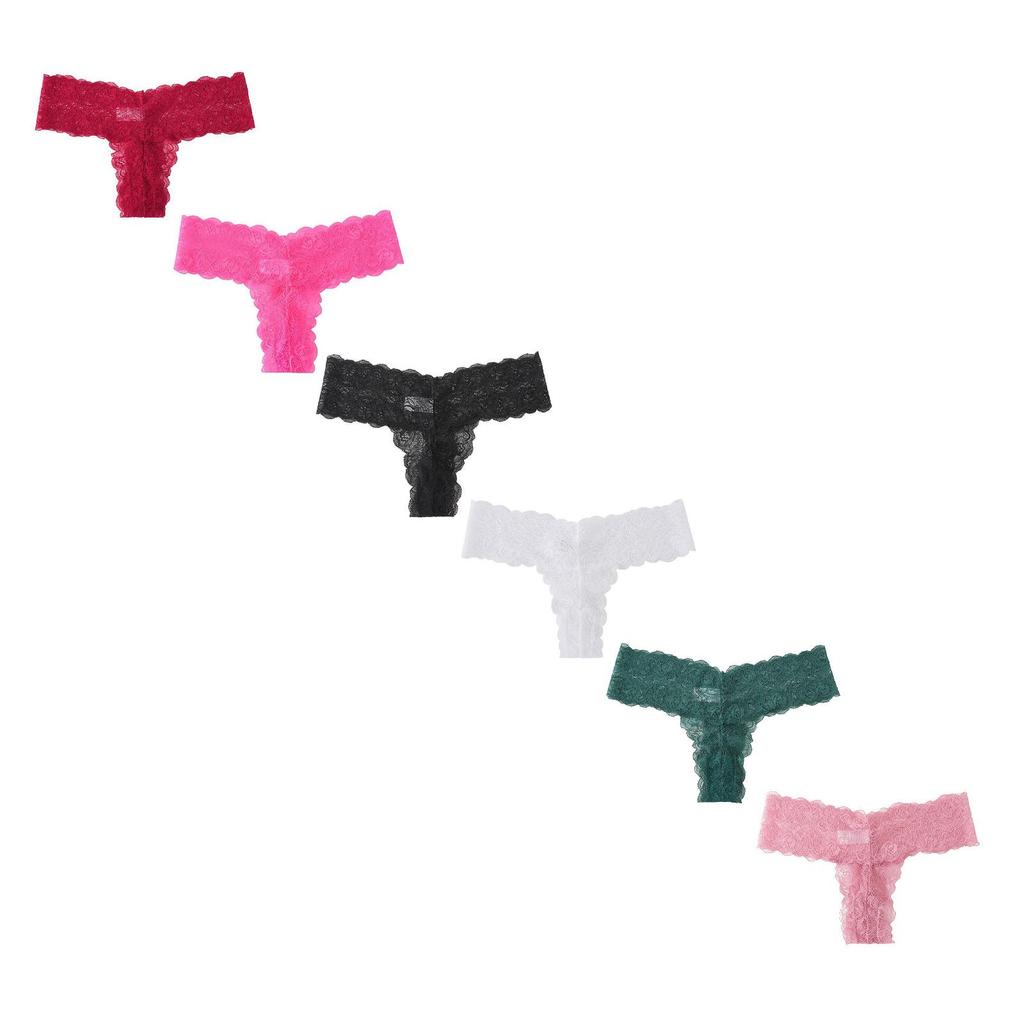 Ladies' Lace Thong Hollow Out Breathable Comfortable Seamless Underwear Six-piece Set
