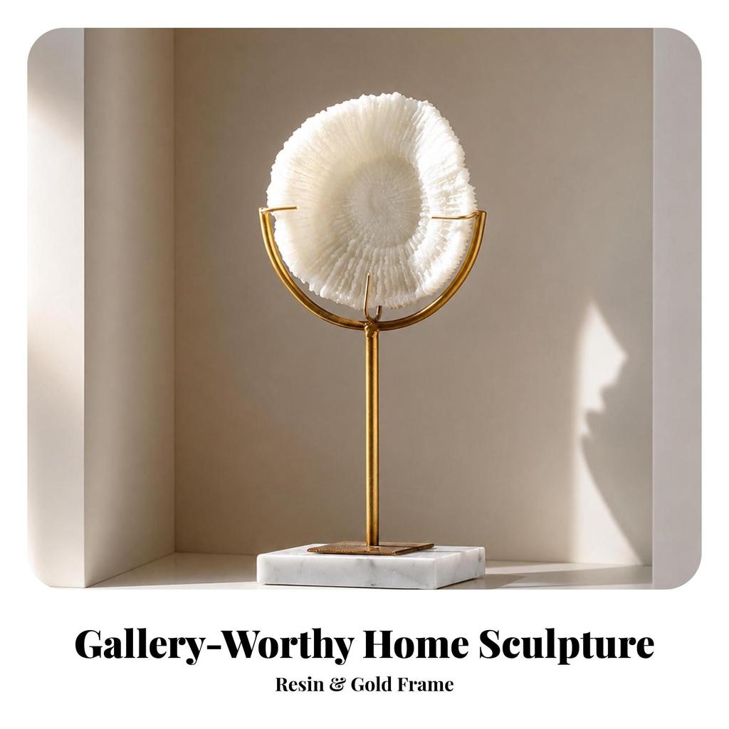 Coral Sculpture with Marble Base Beach-Themed for Display Shelf, Entryway