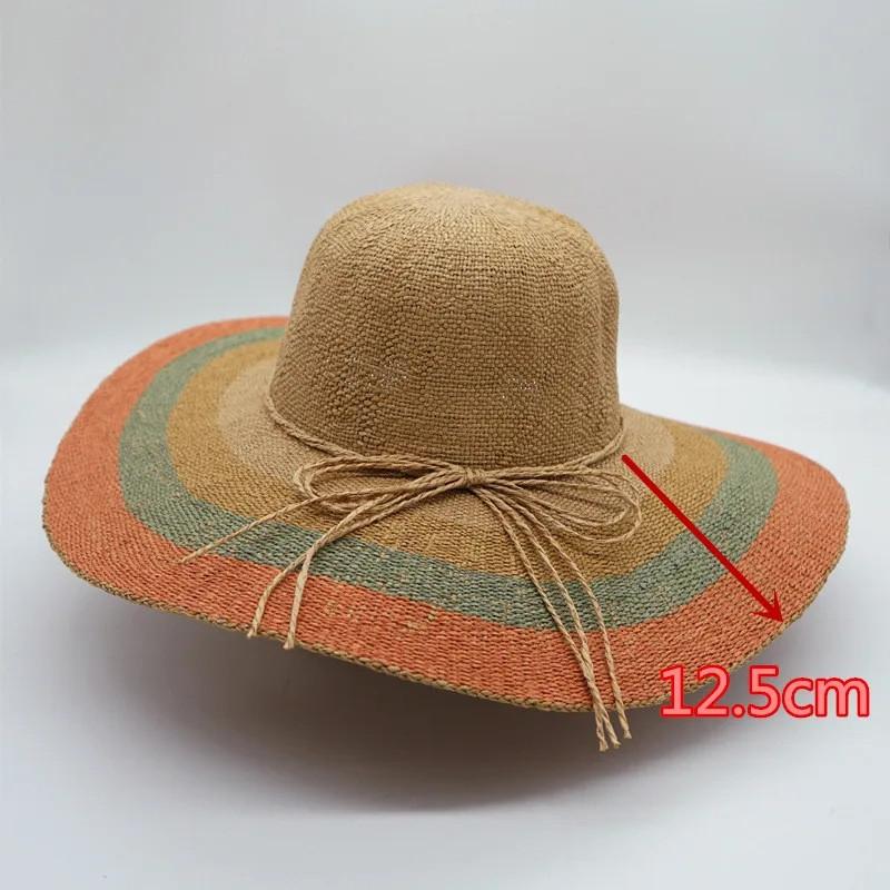 Ins Bohemia Holiday Summer Uv Protection Striped Grass Sun Protection Wide Brim Lady Sun Hat Women Leisure Cap