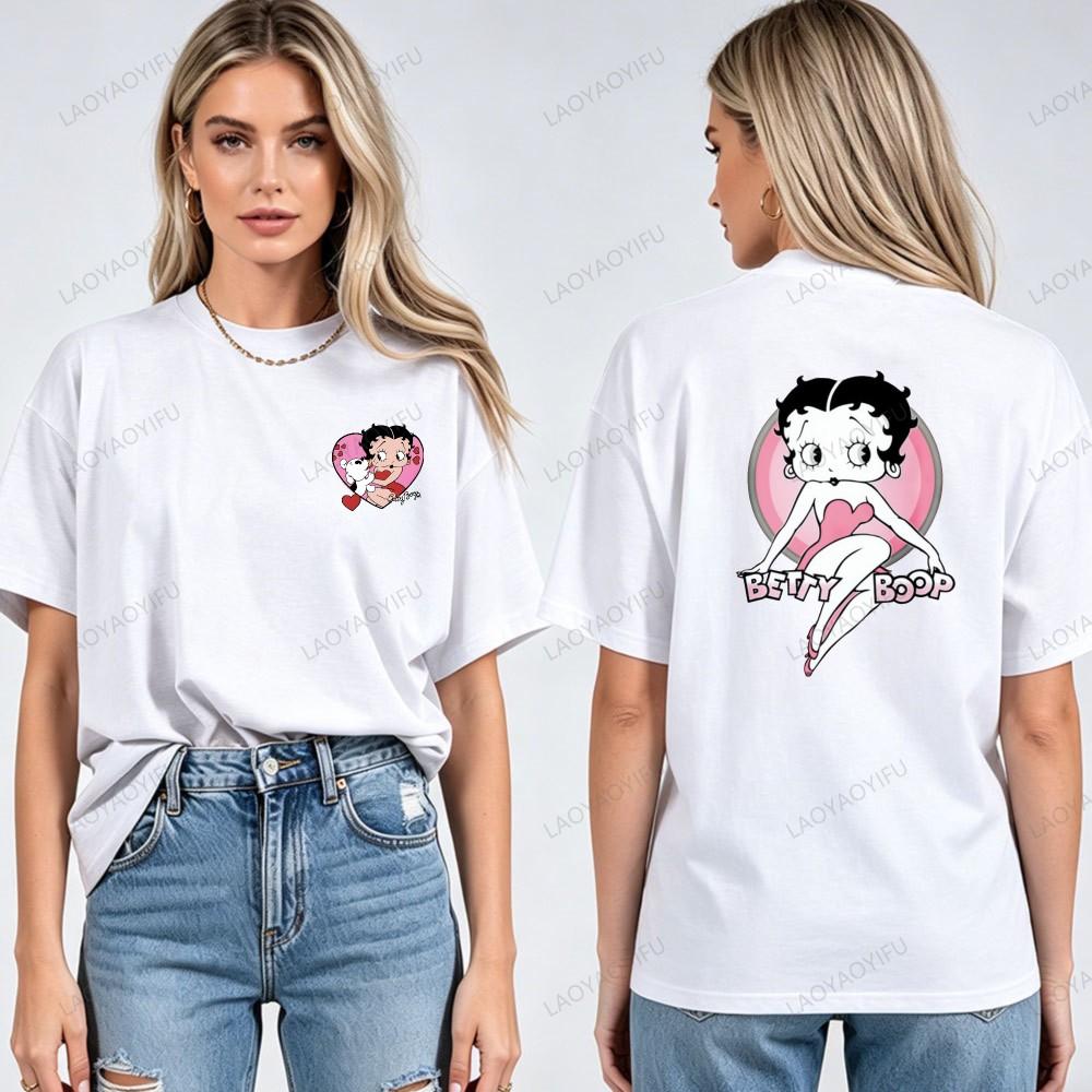 Harajuku Fashion Betty Boop Printed Tee Adults O Neck Short Sleeve Vintage Animation Trendy Casual Streetwear Cotton Women Tops