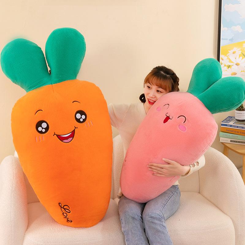 Rabbit Hair Carrot Plush Toys for Girls Sleeping Pillow Round Eyes Radish Rabbit Bedside Cushion Home Decoration