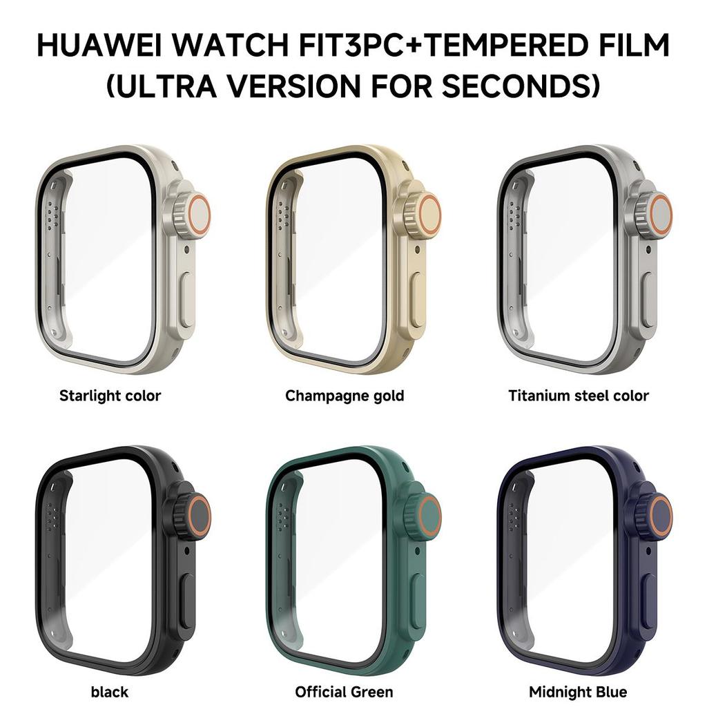 Change To Ultra Case for Huawei Watch Fit 3 Screen Protector Tempered Glass Cases Cover for Huawei Watch Fit3 Upgrade To Ultra 2