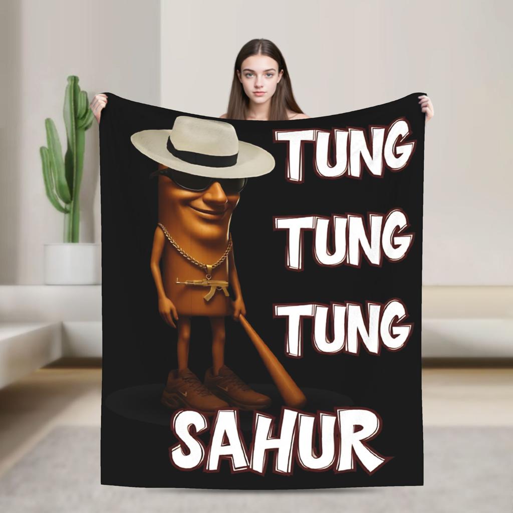 Tung Tung Tung Set Sahur di 6 Coperte Meme Brainrot Morbido Plaid in Peluche per Bambini Sedia Divano Letto Copri Trapunta in Flanella