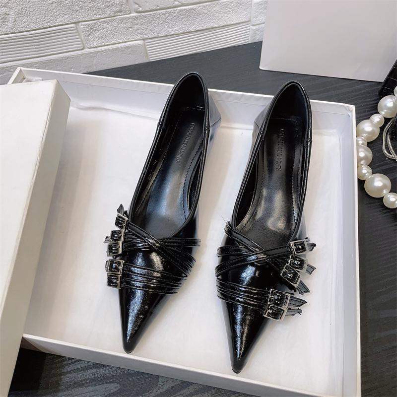 European and American style pointed head shallow mouth buckle thin belt kitten heel single shoes women's autumn 2025 shallow mouth low heel women's sh