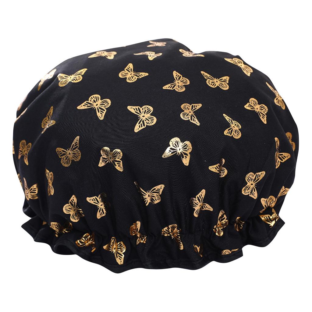 Double Layer Shower Cap, Hair Cap, Hot Stamping Printed Polyester Cotton PEVA Shower Cap, Shower And Bathing