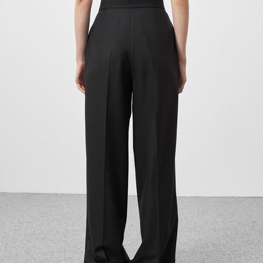 Hot Selling Simple Black Floor-Length Wide-Leg Trousers Commuting Loose High-Waist Draped Suit Pants for Women
