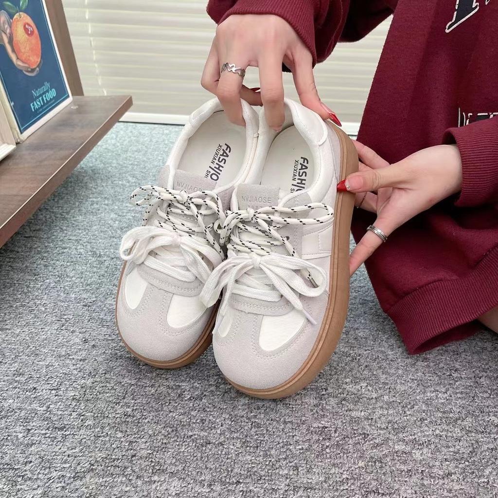 thick-soled German training shoes women's 2025 new spring and autumn shoes bread shoes versatile big head white shoes design board shoes