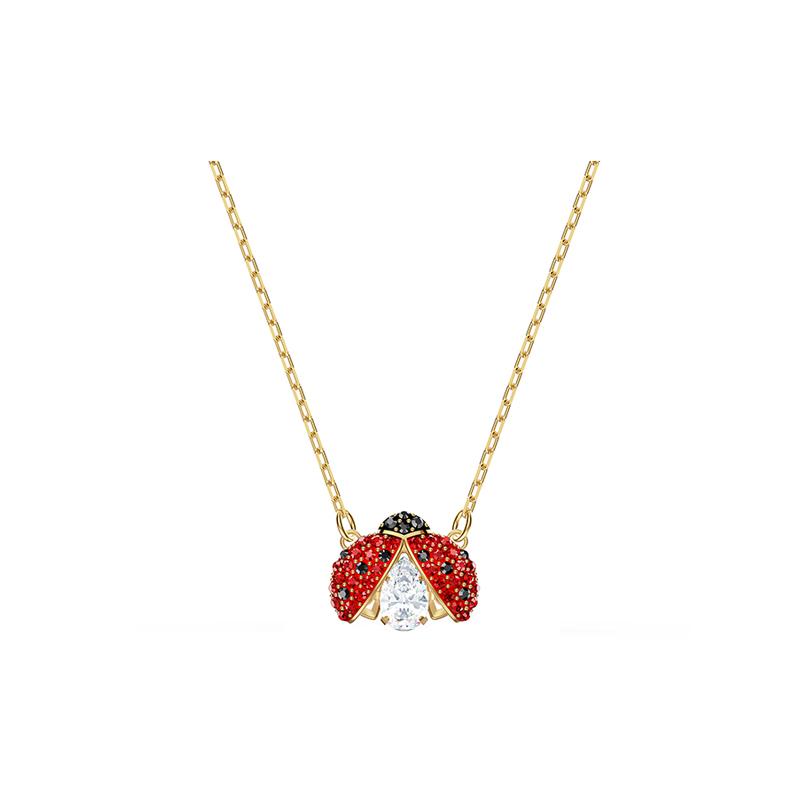 Swarovski Series Beating Heart Moving Crystal SPARKLING DC Ladybug Necklace Women s Gold Plated 5521787