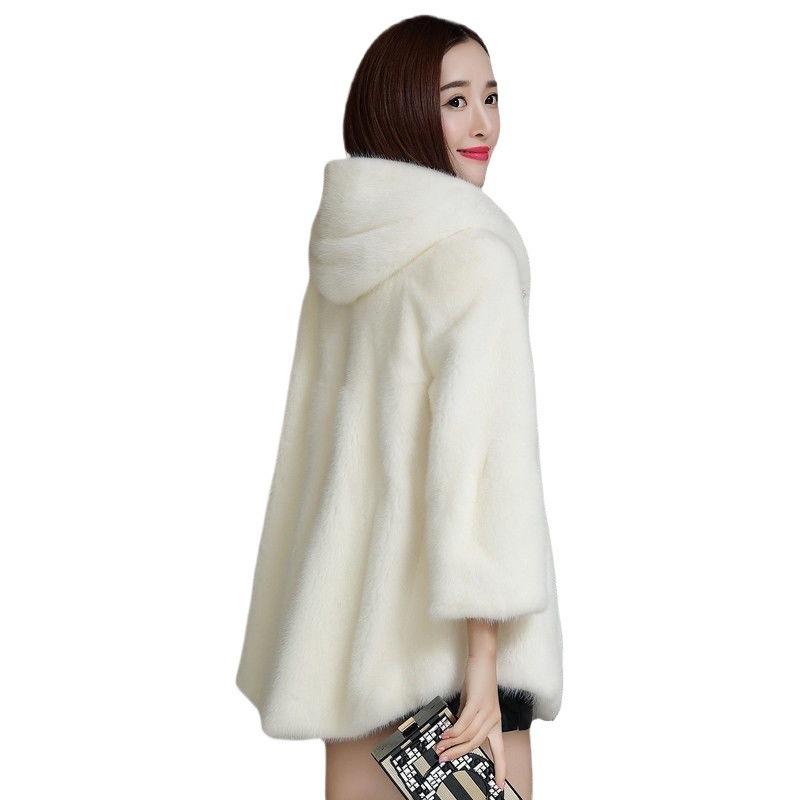 Imitation fur jacket women's medium and long imitation whole mink hooded slim fit and warm imitation mink jacket imitation mink coat jacket