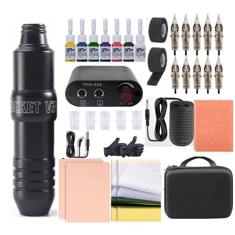Kit complet de stilouri pentru tatuaje pentru începători cu sursă de alimentare cu cerneală pentru tatuaje
