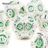 7 Pcs White Green Gear Wheel Metal Dice Solid Metal Polyhedral Dice Set Suitable for Role-Playing RPG  Board Game Card Game