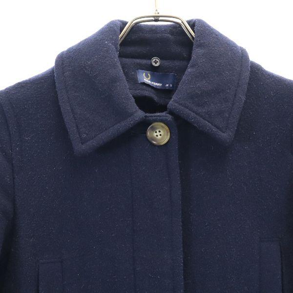 Fred Perry Wool Blend Stainless Collar Coat S Navy Blue Women Used