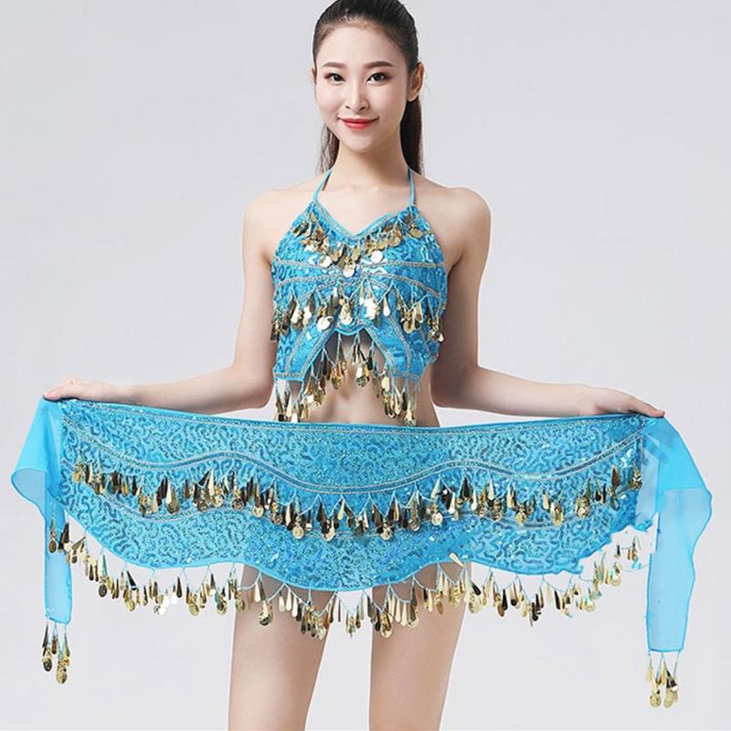 Women Belly Dance Belt Hip Scarf, Bellydance Hip Scarf Skirt Belly Dance Waist Chain with Gold Coins Belly Dance Cloth