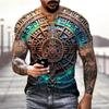 Summer Round Neck Aztec Calendar Graphic 3D Print Top Fashionable Casual Short Sleeved Men's T-shirts