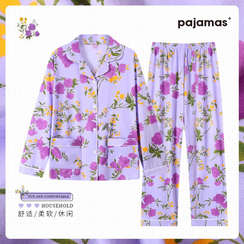 

Light luxury retro fashion imitation cotton double pocket Qingzhong mother loose large size pajamas loungewear real shot 3XL [recommended 145-77.5 kg]