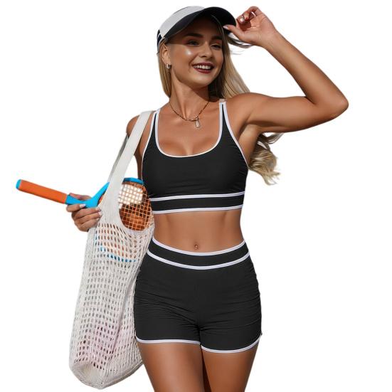 2Pcs/Set Women Swimsuit Set Racerback Tops Boxer Shorts Mid-Thigh Swimwear Water Sports Beach Pool Hot Spring Swimsuit