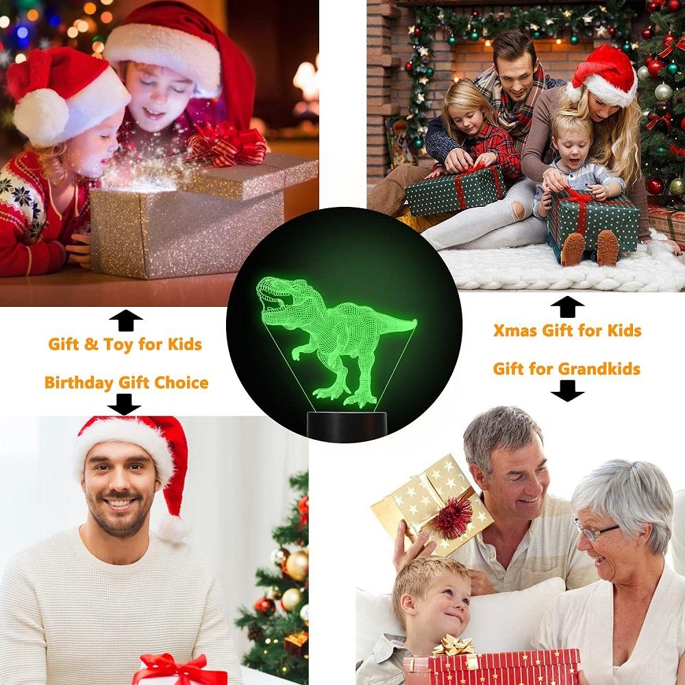 Dinosaur 3D Night Light with 7 Color Changes Black Base Dinosaur Toys Gifts Room Decor for Kids