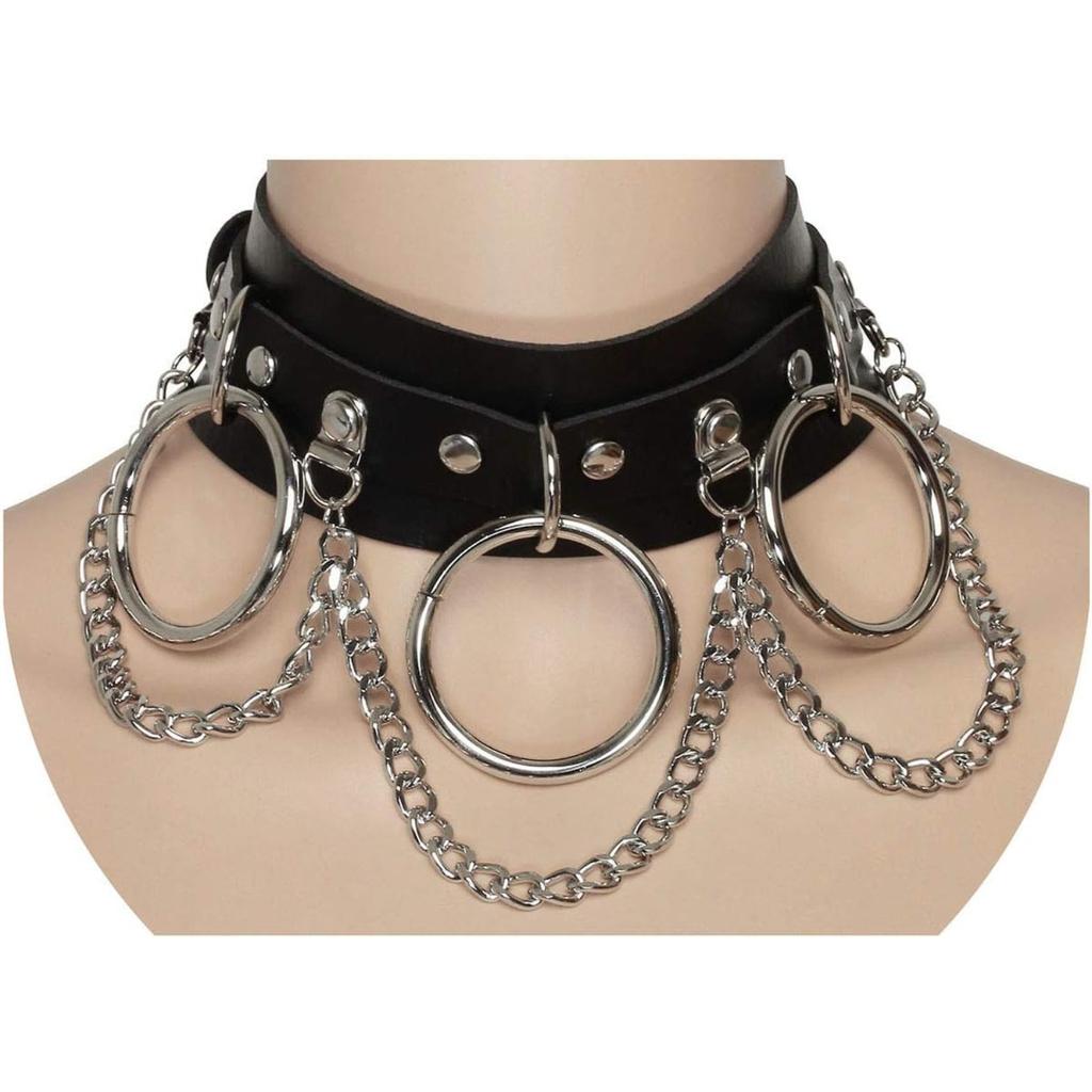 Cool Punk Gothic Collar for Women and Men Black PU Leather Vingate Necklace Adjustable