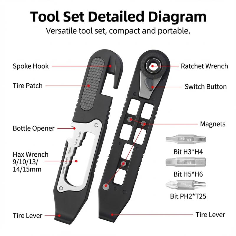 2Pcs Multifunctional Bicycle Tire Lever & Ratchet Wrench Repair Tool Set Nylon MTB Bike Tire Remover Cycling Pry Bar Repair Tool