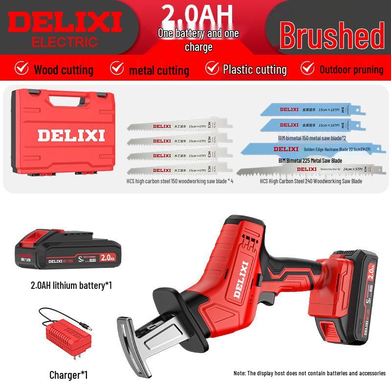 

Delixi Handheld Brushless Lithium Electric Saber Saw - Rechargeable, Portable, Household Reciprocating Logging Saw