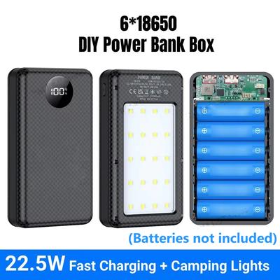 Suporte para Bateria 18650 Carregamento Rápido 22,5W DIY Case de Power Bank Duplo USB Tipo C Carga para iPhone Xiaomi Com Luz LED Outdoor