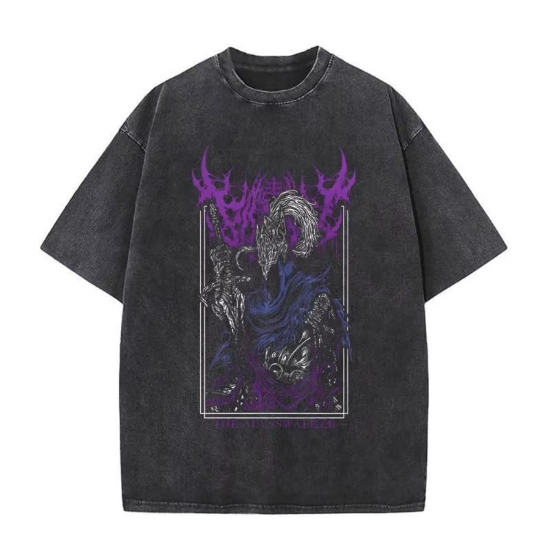 Washed Vintage Game Dark Souls Artorias The Abysswalker T-shirt Men Women 90s Gothic Rock T-shirts Men's Punk Oversized T Shirts