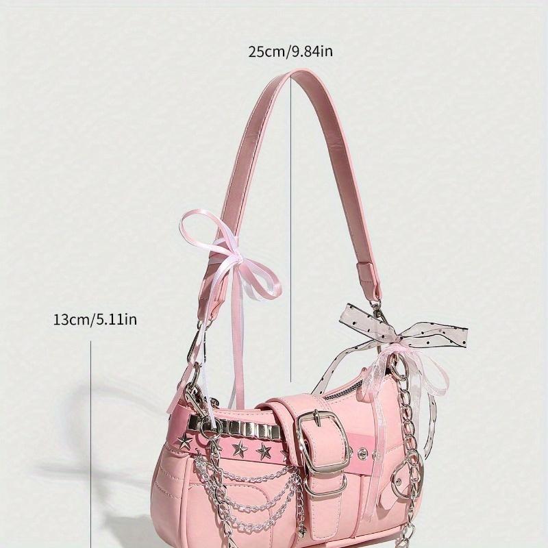 Y2K Fashionable Multi-Functional Star & Moon Design Unique Pink Chain Decor Steampunk Ladies Rock Style Bag Suitable for Girls'' Street Style