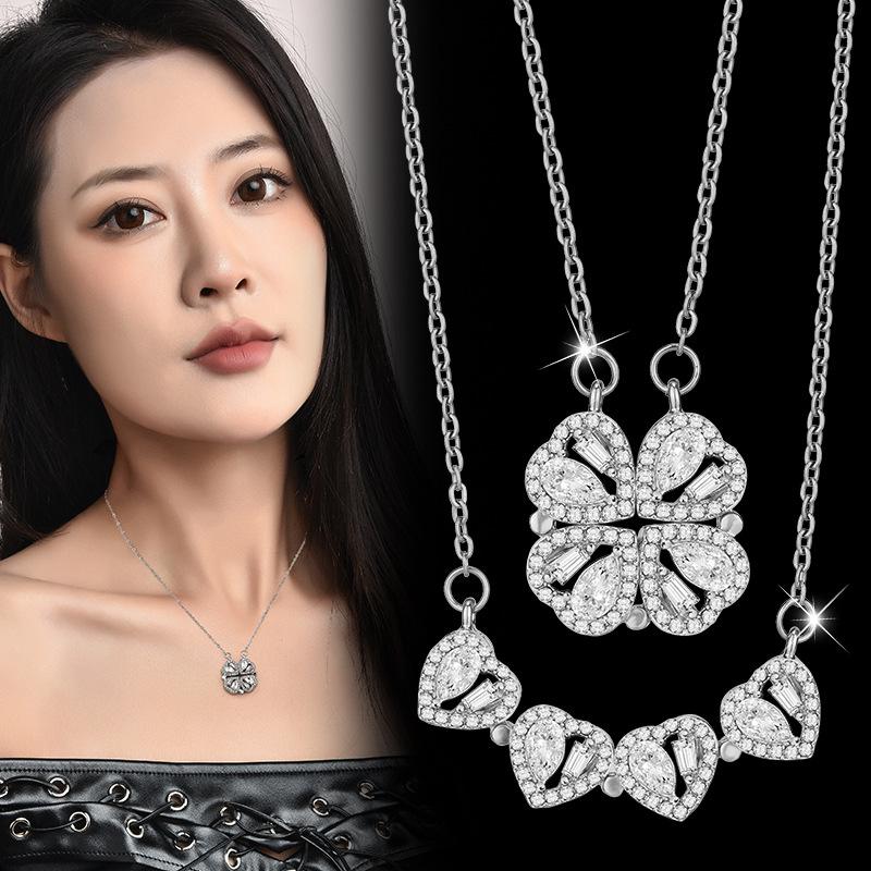 

Versatile Four-Leaf Clover Openable Love Heart Necklace with Light Luxury Design for Women.