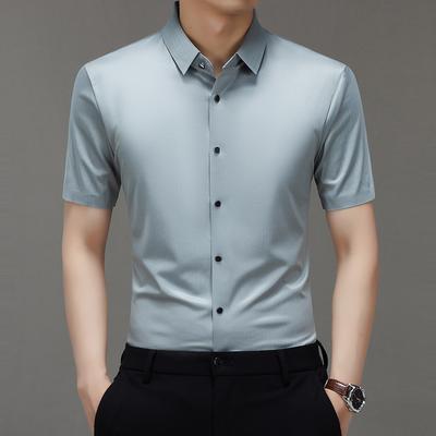 New Ice Silk Short-Sleeve Shirt For Men New Solid Color Non-Iron Men'S Half-Sleeve Summer Thin Casual Fashion Shirt