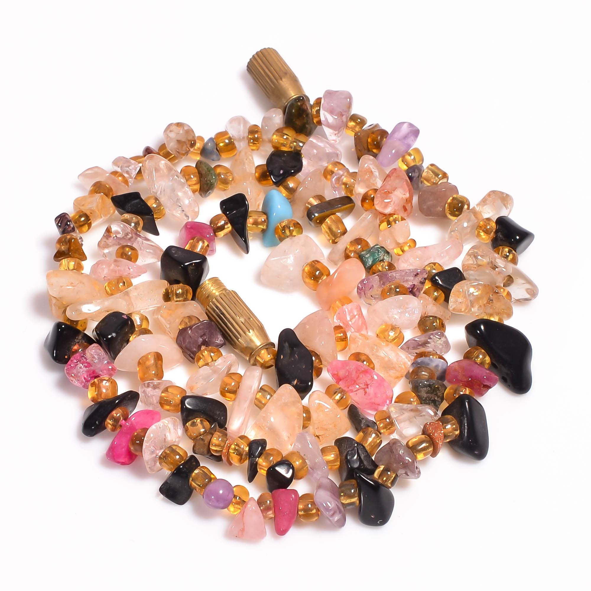 

Натуральный Розовый Кварц Аметист Оникс Необработанные Гладкие Бусины Ожерелье 4-9мм 17.5 UB8397 UB-8397