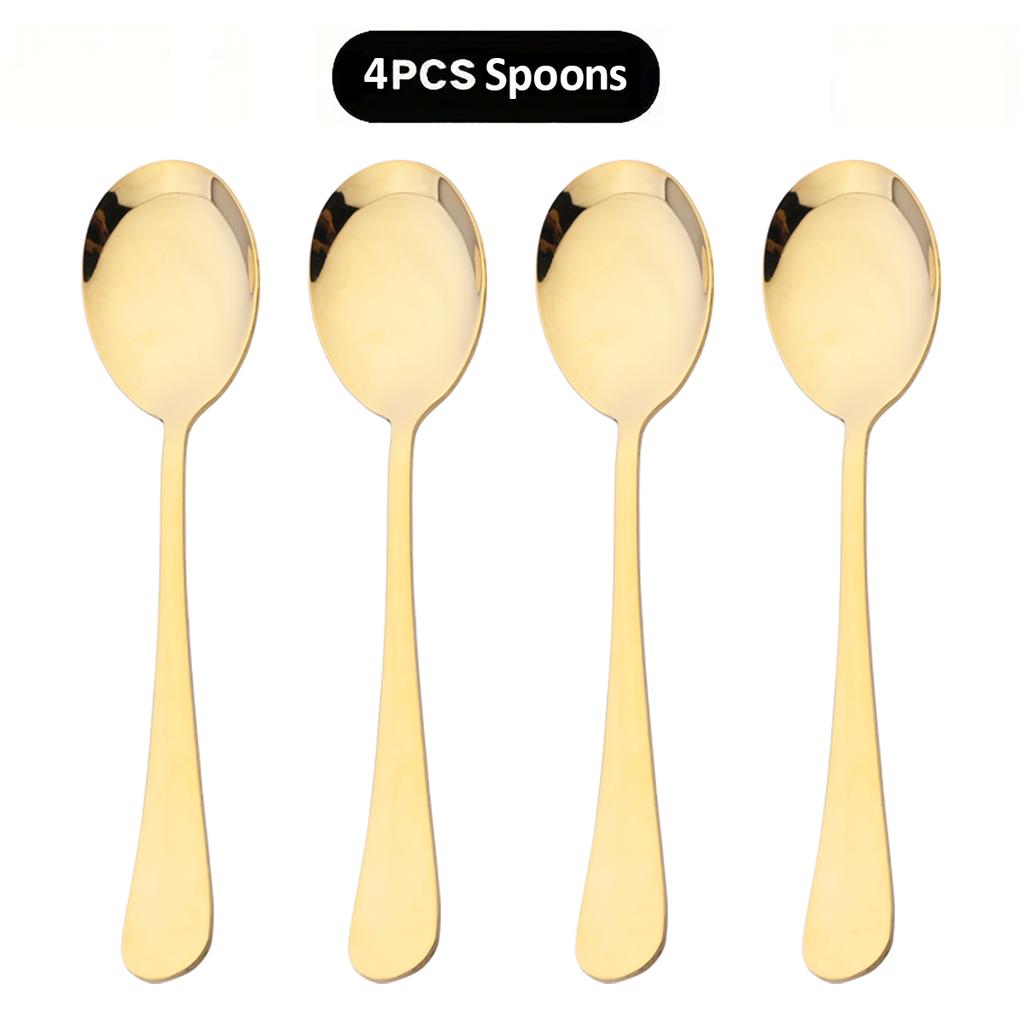 4Pcs Mirror Silver Salad Spoon Cutlery Set Dessert Spoon Ice Cream Scoop Dinnerware Stainless Steel Tableware Kitchen Flatware