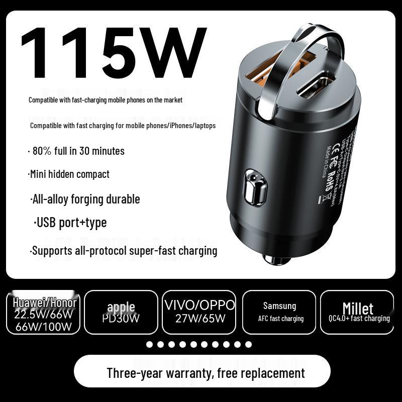 Super Fast Car Charger for Xiaomi, Huawei & Apple Phones - Concealed Cigarette Lighter Adapter