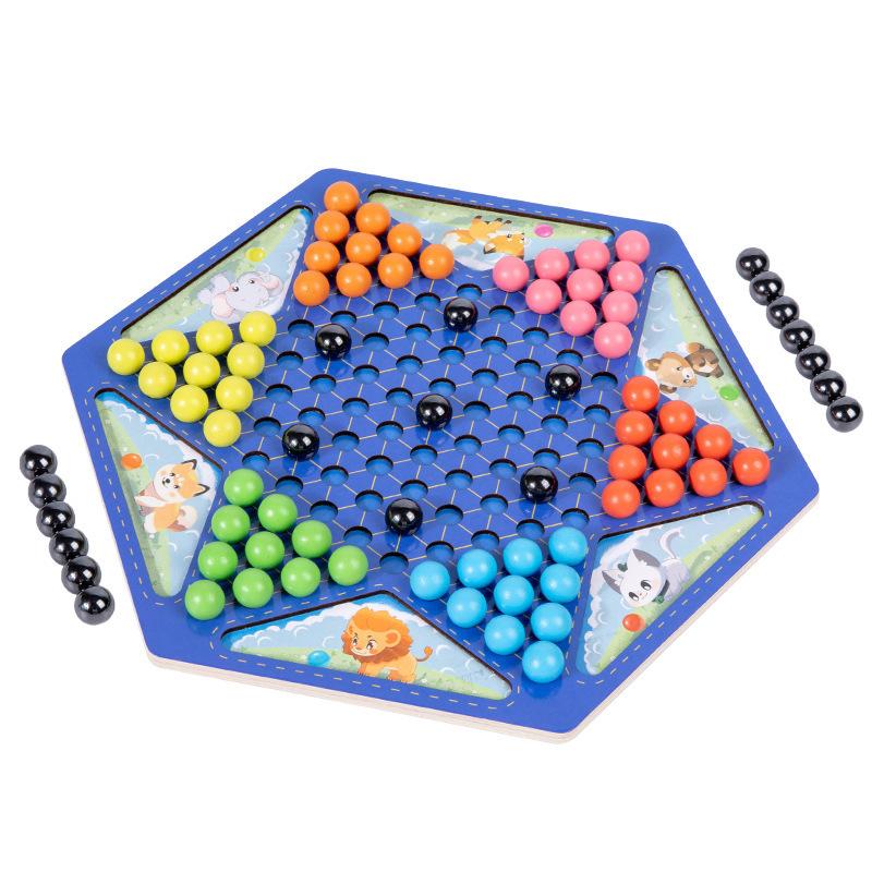 

Wooden Children s Fun 2in1 Magnetic Step Thunder Checkers Puzzle Tabletop Multiplayer Interactive Versus Game Chess Toys
