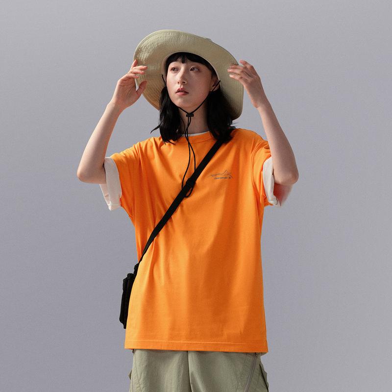Li Ning CF Ice Silk Quick-Dry Cool Feeling Round Neck T-Shirt Unisex Tops Sunset-Orange ATSU779-7
