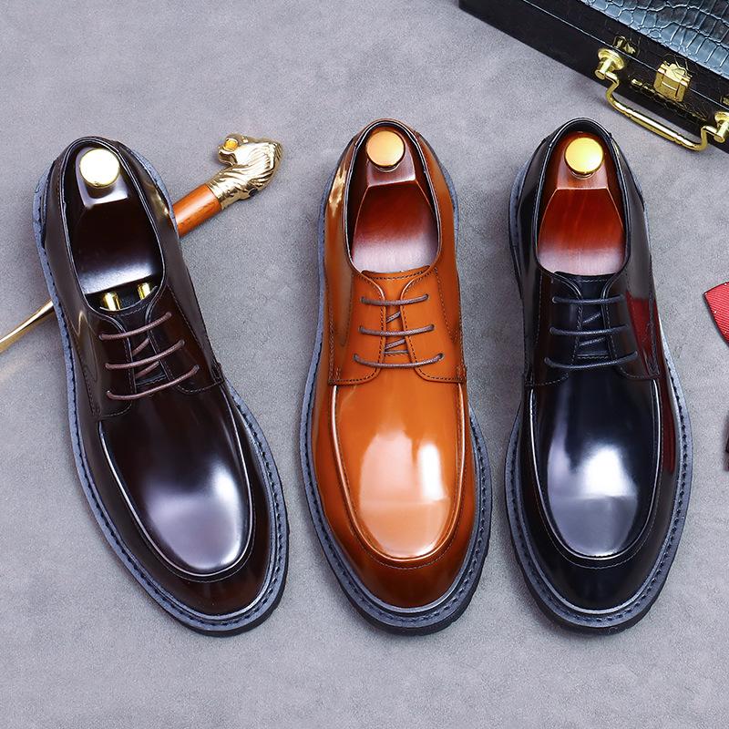 New High Quality Polished Business Casual Shoes British Men's Lace-Up Derby Shoes Bright Leather Formal Shoes Round Toe Loafers