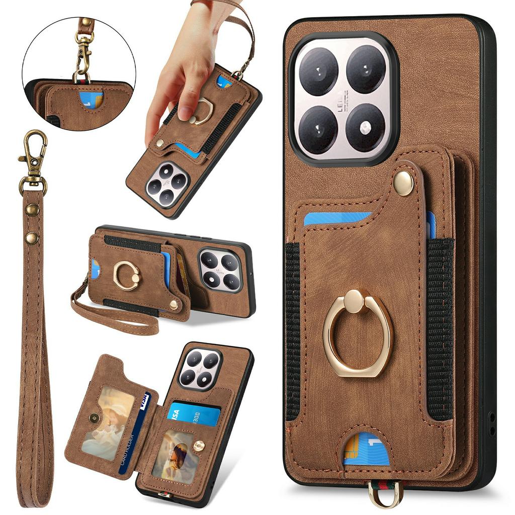 For Xiaomi 15T Retro PU Leather Case Phone Cover with RFID Blocking Card Holder/Ring Holder