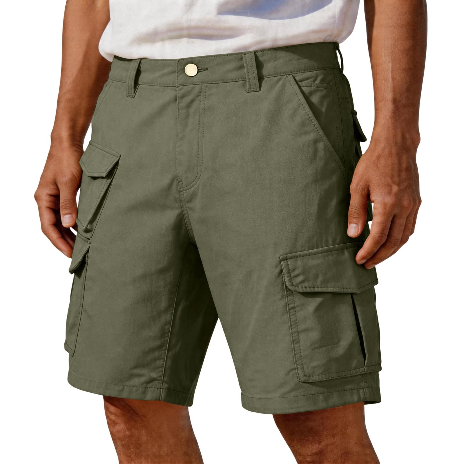 

Men Cargo Shorts Relaxed Fit Cotton Multi Pocket Shorts with Belt Loops Button Closure Lightweight Outdoor Wear L армия зеленый