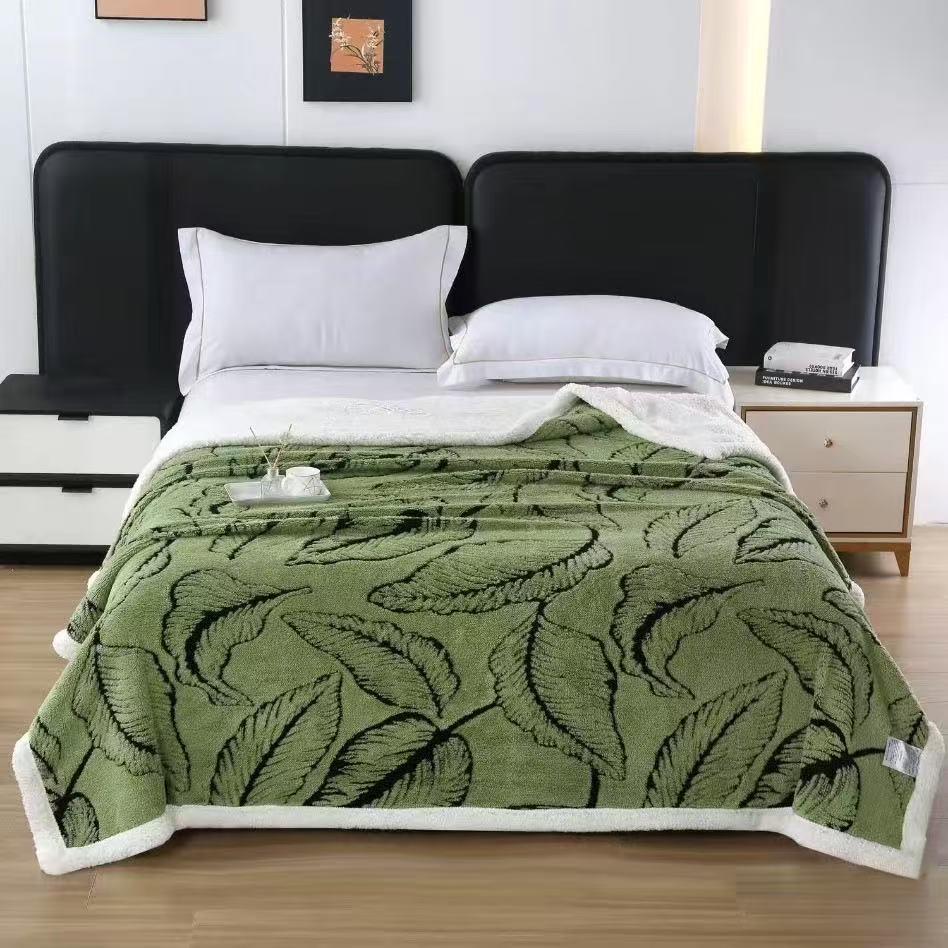 New Double-Layer Leaf Jacquard Lambswool Throw Blanket