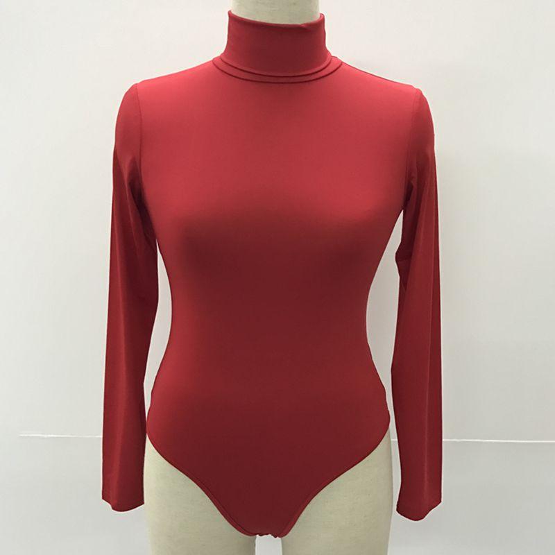 

Зимняя водолазка женская с длинным рукавом базовый боди стрейч однотонная футболка топ Red,M