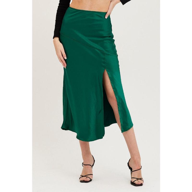 High Waist Satin Solid Color Split Long Bustier Skirt