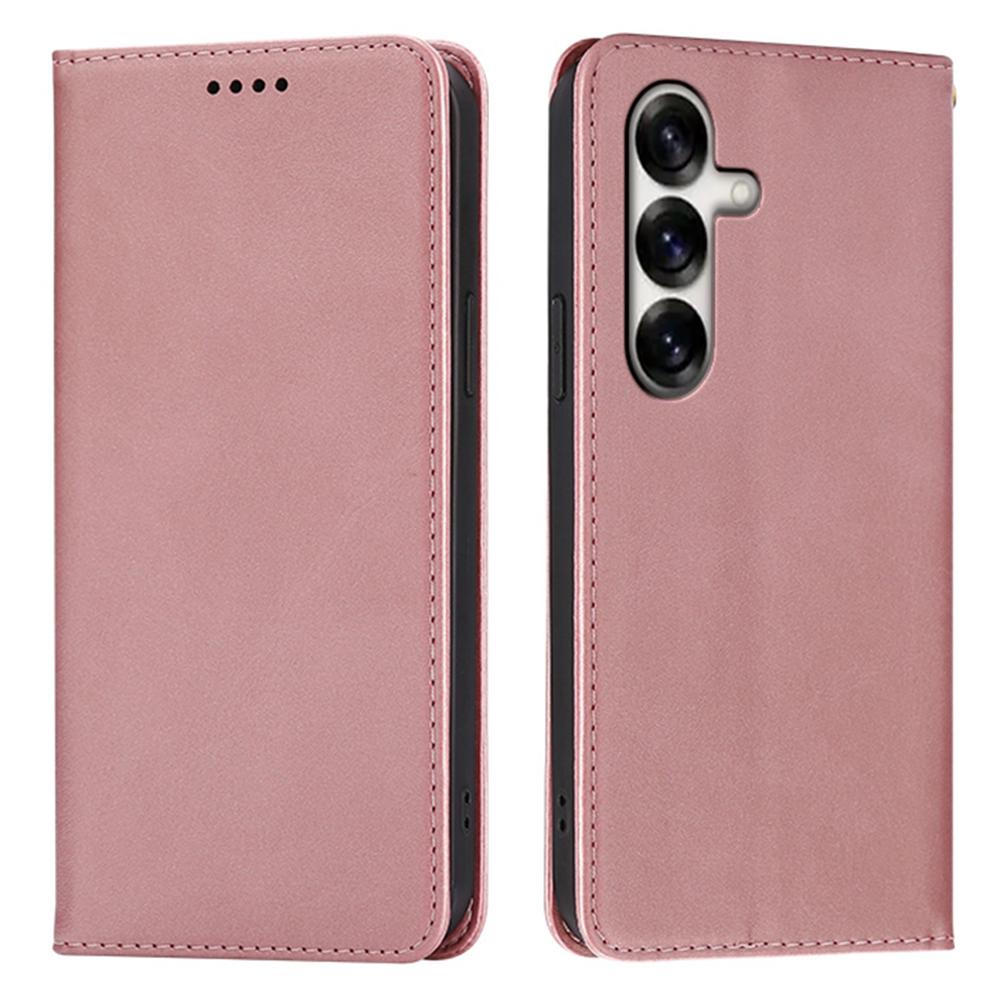 

Чохол-гаманець для Samsung Galaxy S24+ зі штучної шкіри з текстурою теляти та прихованою магнітною застібкою Rose Gold