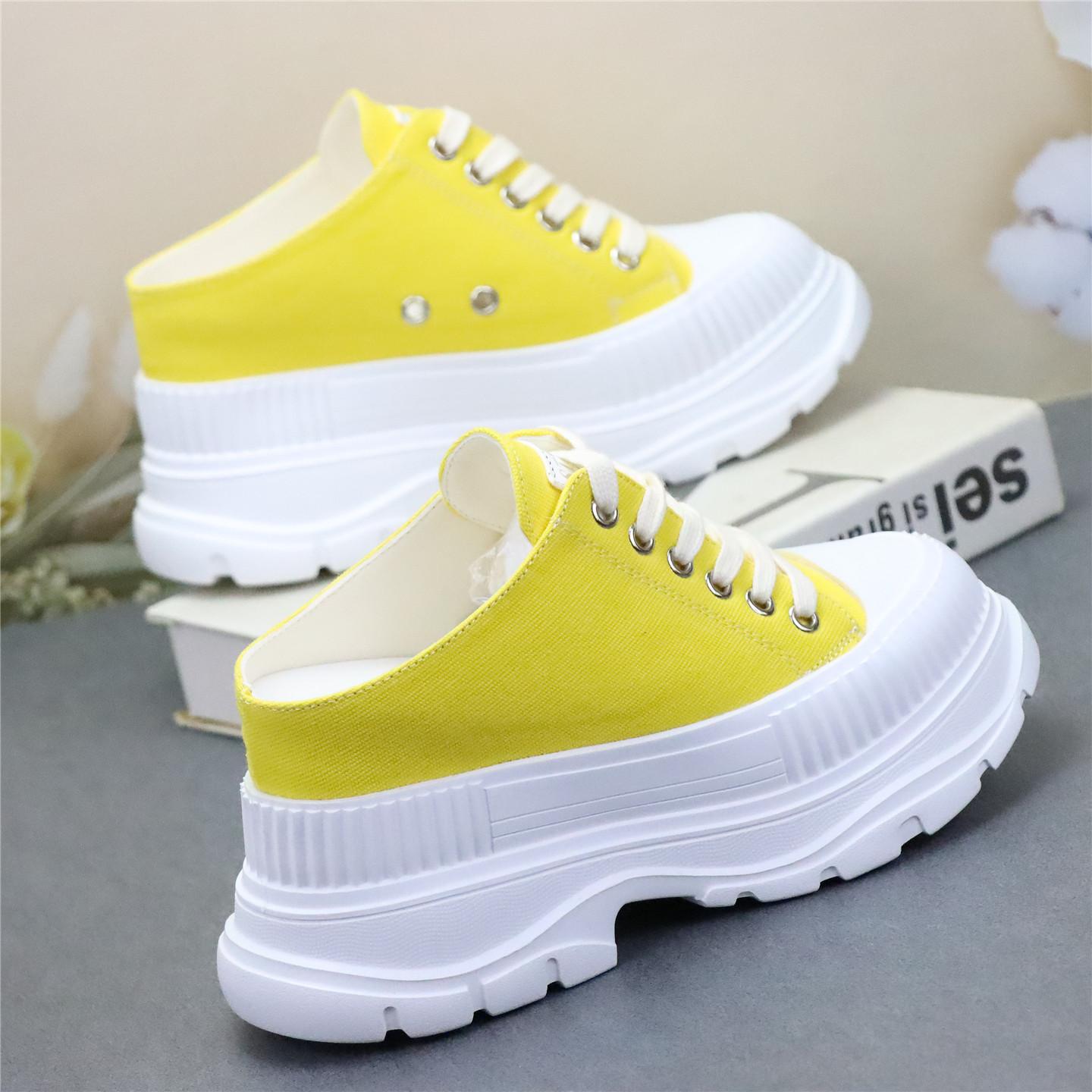 

Fashion 9CM Summer New Thick Slippers Fashion Casual Women Sandals Canvas Bottom Heightening Shoes Female Indoor Women Low Sneakers 34 жёлтый