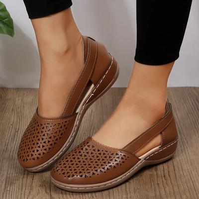 Sandálias Casuais Tamanho Grande Sapatos Femininos Salto Anabela Vazado Cor Sólida Sapatos Solteiros Sandálias de Salto Baixo Versátil