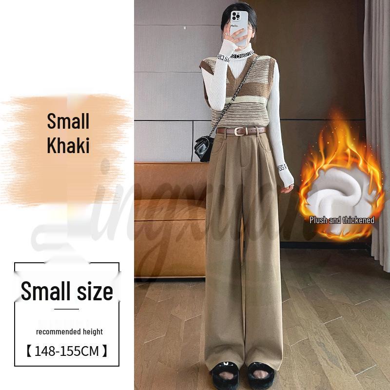 2026 Autumn/Winter Velvet High-Waisted Woolen Wide-Leg Floor-Length Pants for Women